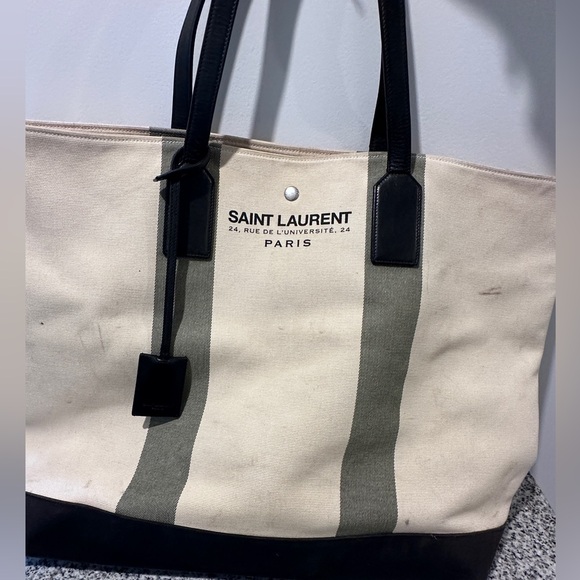 Saint Laurent canvas beach tote with leather trim - Picture 3 of 13